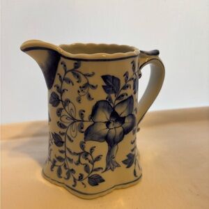 Vintage Andrea by Sadek blue and white small creamer for water or milk.